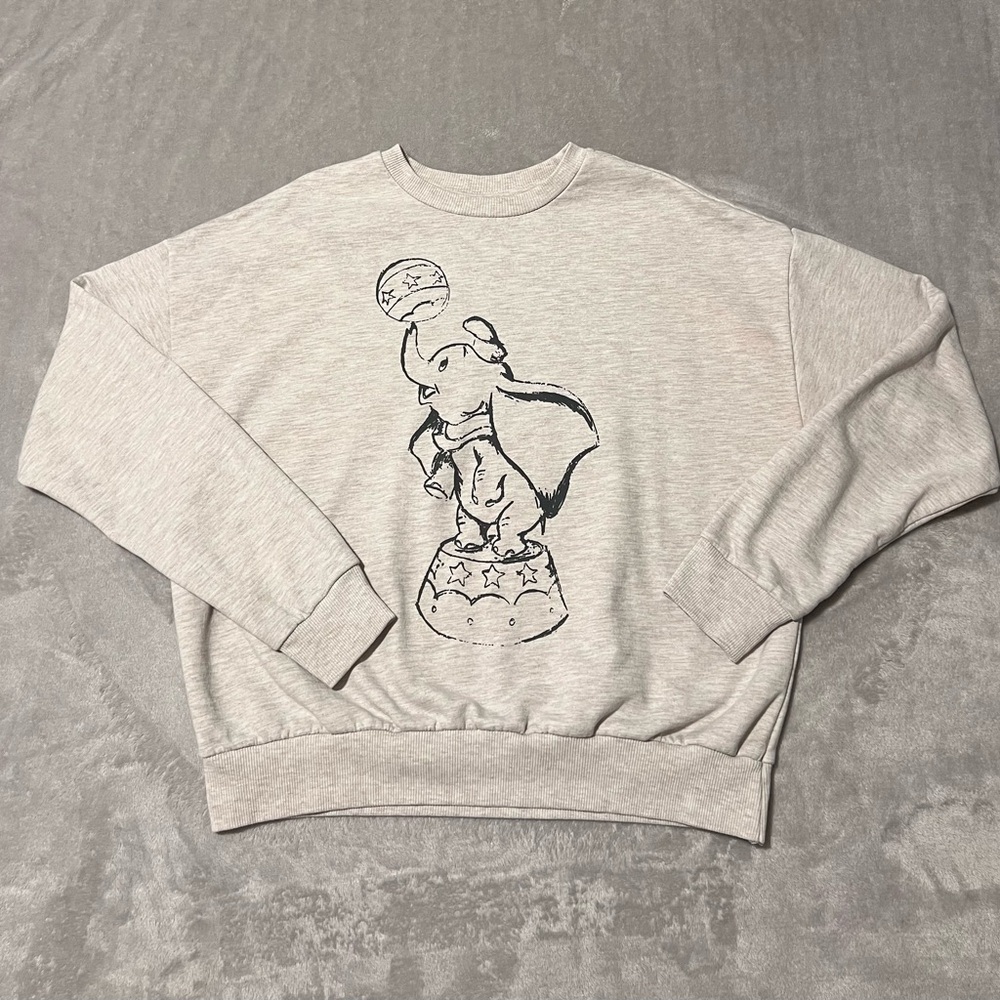 Women’s Juniors Disney Dumbo Circus Heather Grey pullover crewneck Sweatshirt(S)